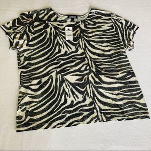 EXPRESS ZEBRA PRINT SEQUIN BOX CUT TSHIRT